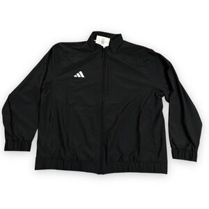 adidas Woven Jacket Womens 2XL Black White Training Travel Full Zip Tresfoil
